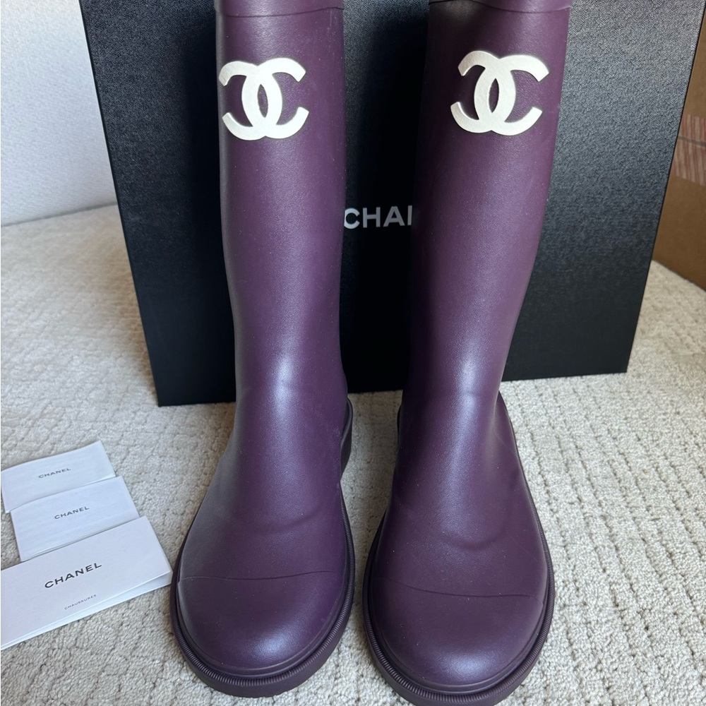CHANEL Dark Purple Women's Winter Rain Boots